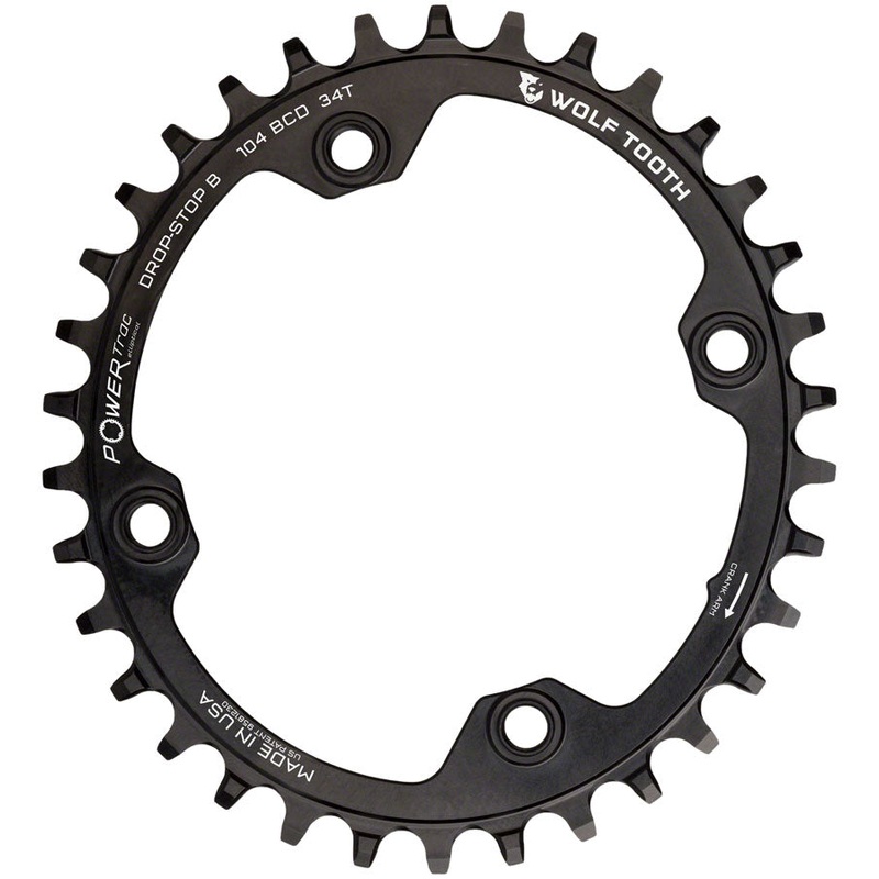 Wolf Tooth Elliptical 104 BCD Chainring - 34t 104 BCD 4-Bolt Drop-Stop B BLK