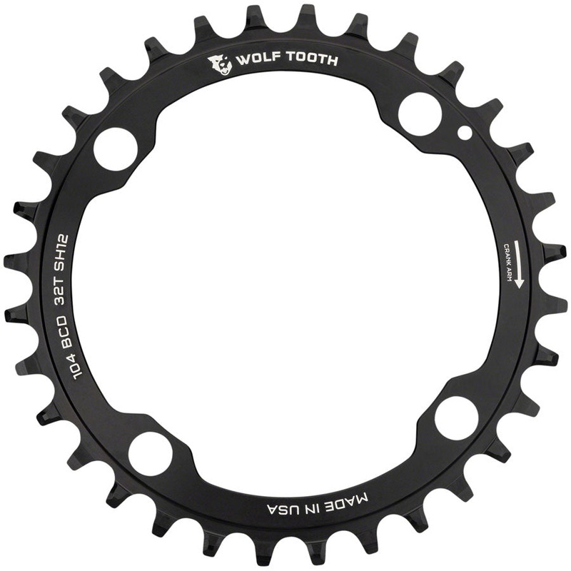 Wolf Tooth 104 BCD Chainring - 32t, 104 BCD, 4-Bolt, Requires Shimano 12-Speed Hyperglide+ Chain, Black