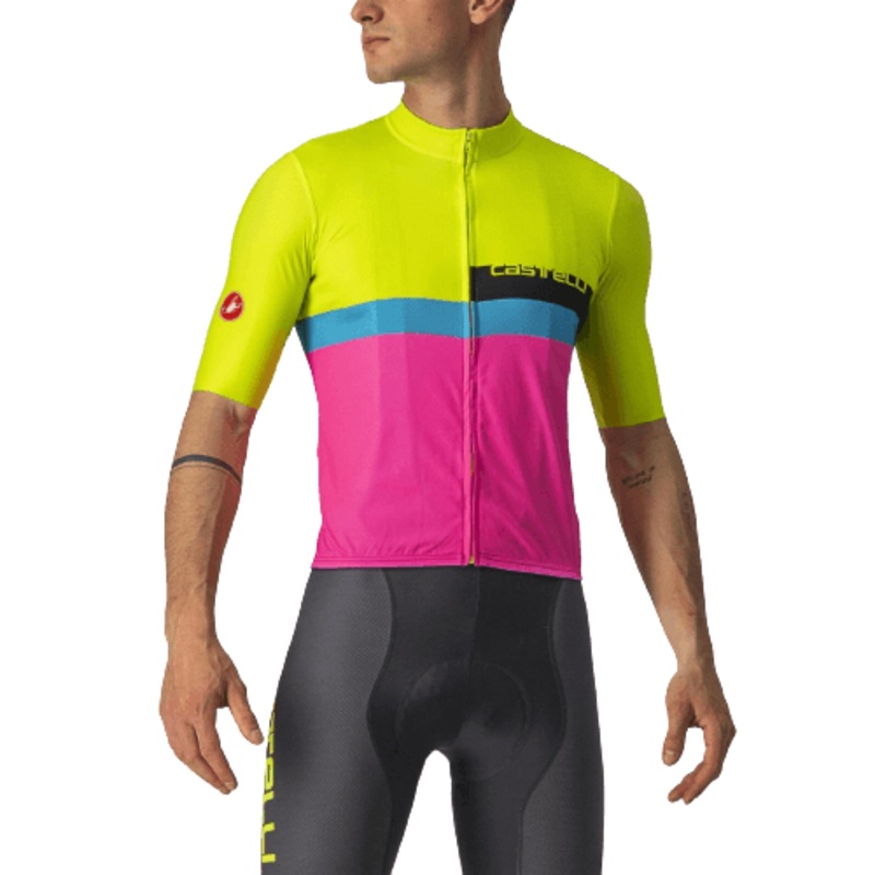 Castelli A Blocco Mens Cycling Jersey (Electric Lime/Black Blue Magenta Fluo)