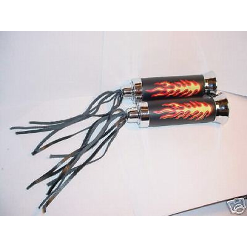 FLAME BICYCLE GRIPS LEATHER & STREAMERS FOR CHOPPER SEARS SCHWINN OTHERS