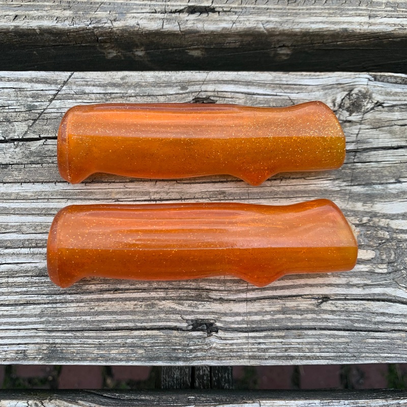 BICYCLE GRIPS ORANGE / COPPER TONE GLITTER FIT MUSCLE & ROAD BIKES NOS