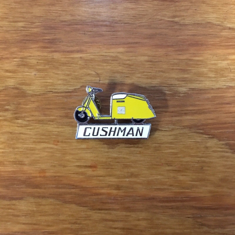 CUSHMAN DEALER LAPEL PIN VINTAGE YELLOW CYCLE STEEL METAL BRASS NOS