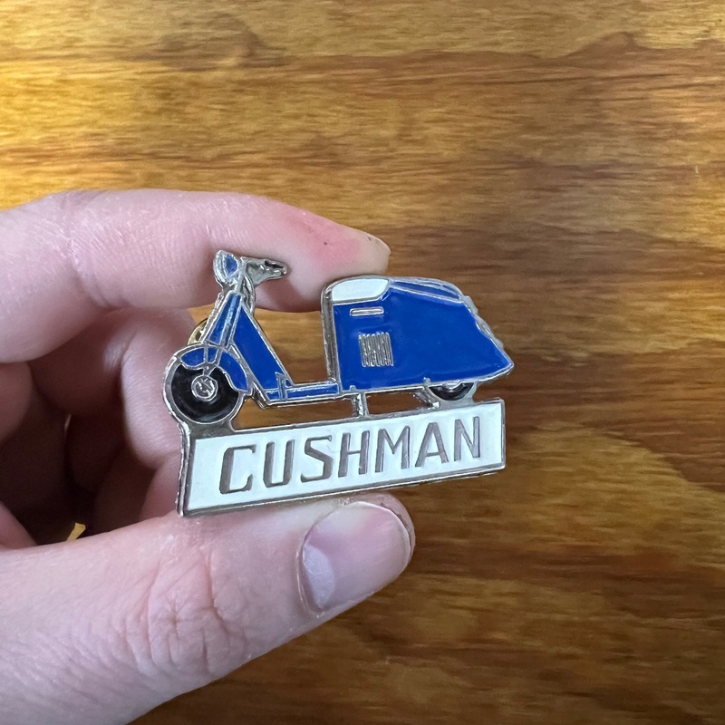 CUSHMAN DEALER LAPEL PIN VINTAGE BLUE CYCLE STEEL METAL BRASS NOS