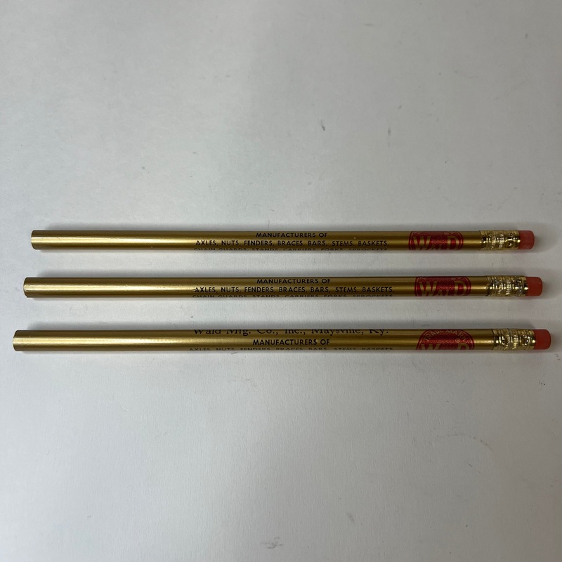 VINTAGE WALD INCORPORATED BICYCLE PARTS ADVERTISING PENCILS LOT OF 3 GOLD