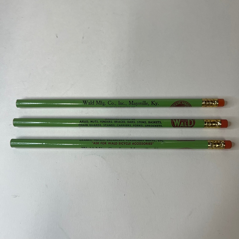 VINTAGE WALD INCORPORATED BICYCLE PARTS ADVERTISING PENCILS LOT OF 3 GREEN