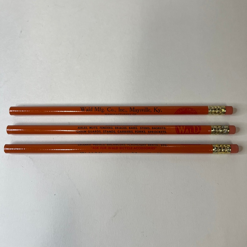 VINTAGE WALD INCORPORATED BICYCLE PARTS ADVERTISING PENCILS LOT OF 3 ORANGE